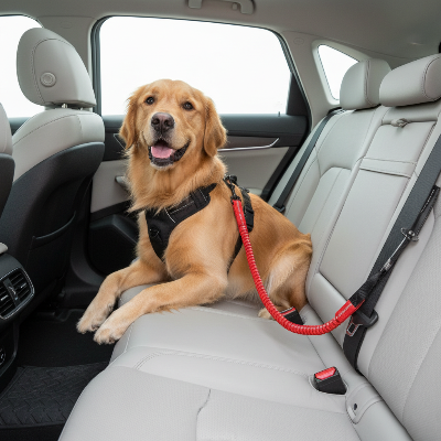 Laisse pour chien  - ceinture sécurité voiture - voyage  confort-Chien attaché avec ceinture de sécurité et laisse rouge