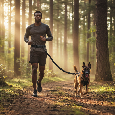 Laisse pour chien - course-Homme et malinois en forêt, laisse à la taille