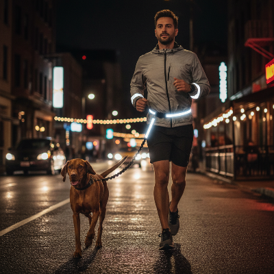 Laisse pour chien - course-Homme et Vizsla la nuit, réflecteurs brillants