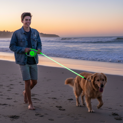 Laisse pour chien  - rétractable roulettes-Ado - plage avec laisse verte