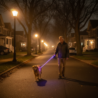 Laisse pour chien  - rétractable roulettes-Homme âgé - promenade nocturne violette