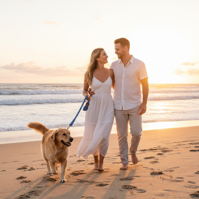 Laisse pour chien  - tressée bleu-Couple - plage laisse tressée bleue