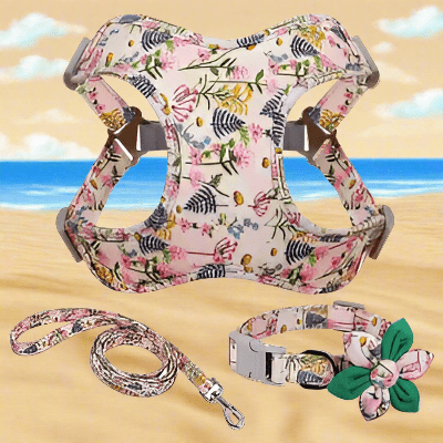 Laisse pour chien estivale - légère confort été-motif-petite-herbes-laisse-collier