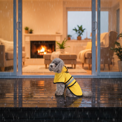 Manteau chien  - Imperméable réglable caniche jaune porche