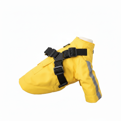 Manteau chien - imperméable réfléchissant avec harnais-Manteau jaune fond élégant