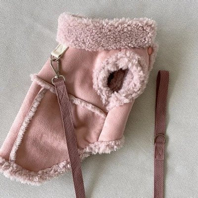 Manteau pour chien - imperméable chaud avec harnais intégré- manteau-avec-laisse-rose