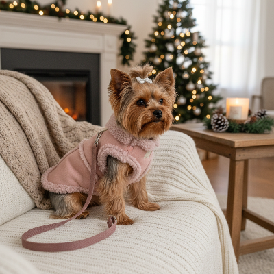 Manteau pour chien - imperméable chaud avec harnais intégré - manteau-Yorkshire rose canapé