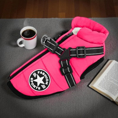 Manteaux-chien-vetements-d_hiver-avec-harnais-rose