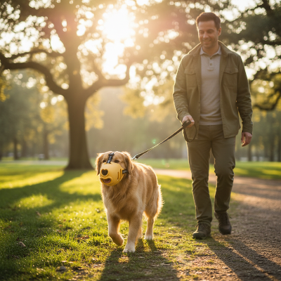 Muselière chien - réglable et respirante anti-morsure-Golden Retriever en promenade au parc