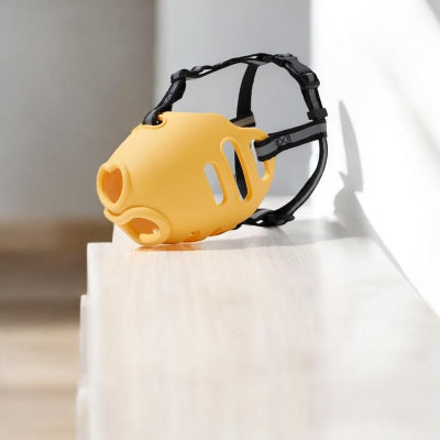 Muselier-reglable-respirante-chiens-moyens-grands-anti-aboiement-anti-morsure-jaune