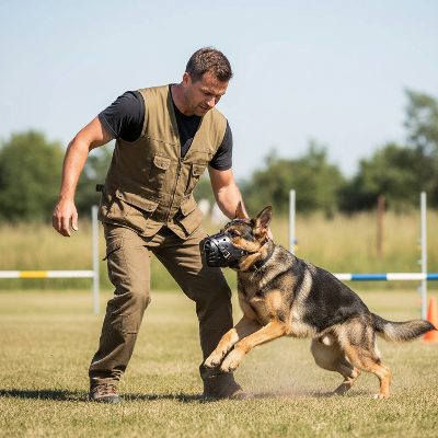 Muselier - panier cuir  berger allemand et doberman-Berger allemand muselière cuir entraînement