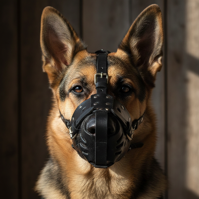 Muselier - panier cuir  berger allemand et doberman-Portrait berger allemand muselière cuir