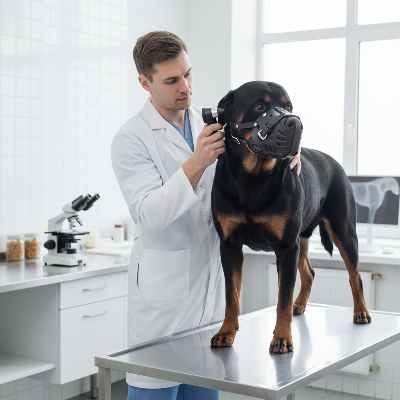 Muselier - panier cuir  berger allemand et doberman-Rottweiler muselière cuir vétérinaire