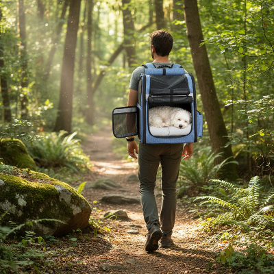 Sac a dos chien - Double épaule robuste-Forêt - Bleu