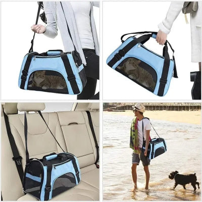 Sac de transport  chien - pliable maille respirante 4 côtés-bleu-transporte-partout