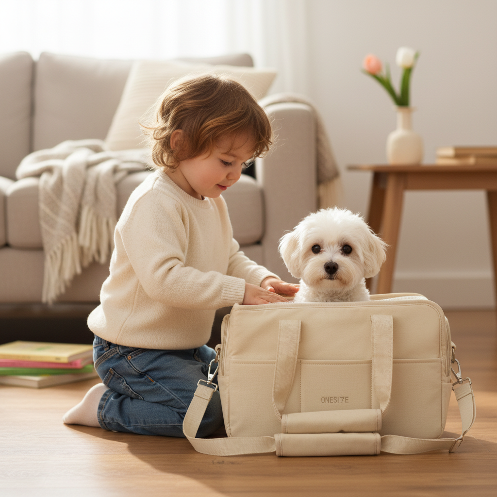 Sac de transport chien - sacoche portable beige-Enfant maison sac beige
