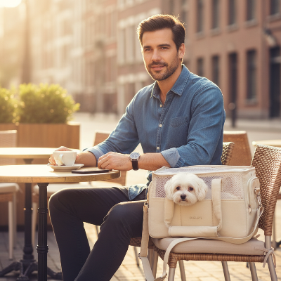 Sac de transport chien - sacoche portable beige-Homme cafe terrasse sac beige