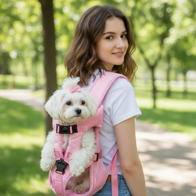 Sac à dos chien - bandouliere-Chien dans sac bandoulière rose au parc