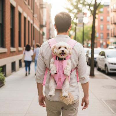 Sac à dos chien - bandouliere-Chien porté dans sac bandoulière rose -en ville