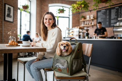 Sac à dos chien - qualité multiusage voyage-femme-au-caf-avec-chien