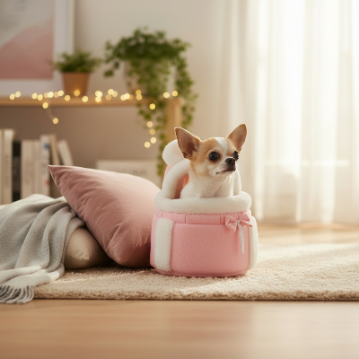 Sac à dos chien - transporteur voyage confort-Chihuahua - Rose intérieur cosy