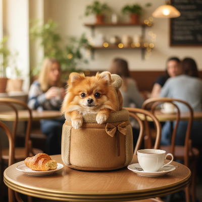 Sac à dos chien - transporteur voyage confort-Poméranien - Brun café