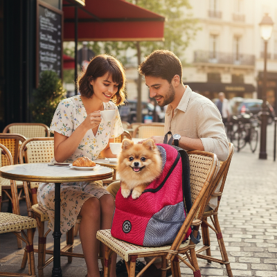 Sac à dos pour chien - petit portable double epaule respirant-Cafe terrasse - Rouge