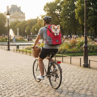 Sac à dos pour chien - petit portable double epaule respirant-velo au parc - Rouge