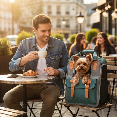 Sac à dos pour chien - pour petits chiens-Café terrasse - sac vert