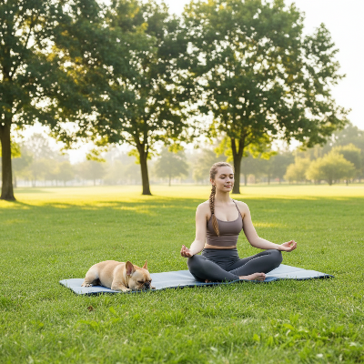 Tapis de Yoga - antidérapant, voyage, fitness, entraînement au sol-Bleu marine chien parc