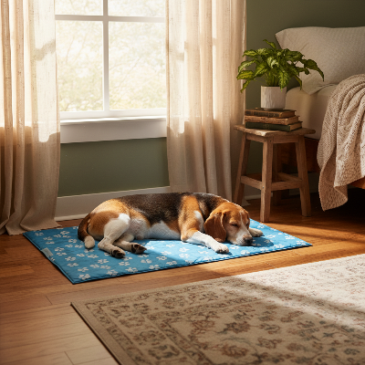Tapis de  refroidissement pour chien  - coussin auto refroidissant lavable-Beagle sur tapis rafraîchissant chambre