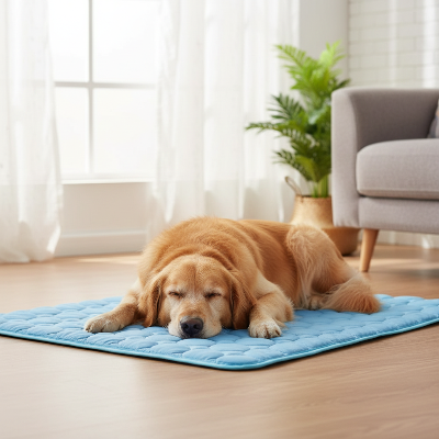 Tapis rafraîchissant chien - lit froid d'été auto-refroidissant-Chien confortable sur tapis bleu -matelassé