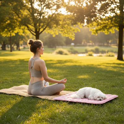 Tapis rafraîchissant chien - lit froid d'été auto-refroidissant-Yoga extérieur avec chien sur tapis rose