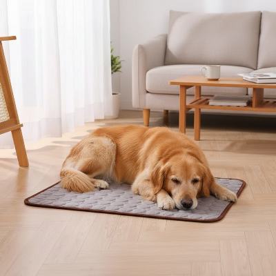 Tapis refroidissement pour chien - couverture été anti-chaleur-brun-Chien sur tapis salon