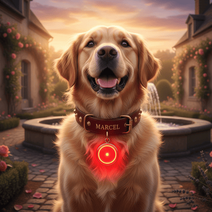 Ensemble Sécurité & Style - Pendentif Lumineux + Collier Cuir - au royaume des chiens