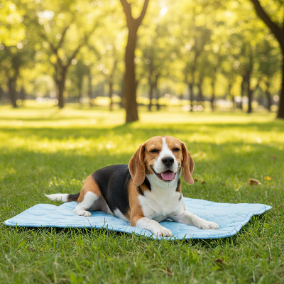 chien-au-parc-sur-tapis-rafraichissant-bleu