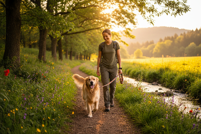 Chien joyeux en promenade