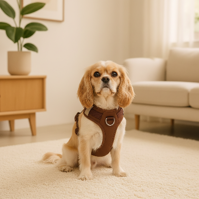 chien harnais - chocolat anti-traction, confortable et ajustable-Harnais chocolat - salon
