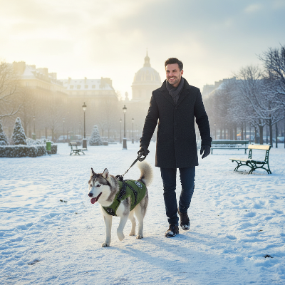 chien manteau - pour grand chien avec harnais intégré - Husky vert armée