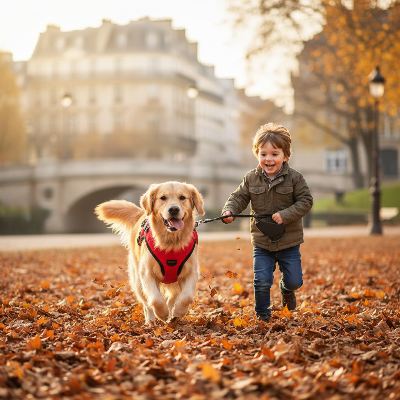 chien manteau - pour grand chien avec harnais intégré Paris - enfant rouge