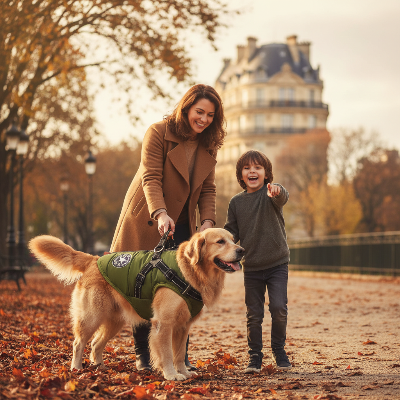 chien manteau - pour grand chien avec harnais intégré Paris - famille vert