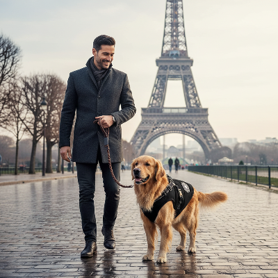 chien manteau - pour grand chien avec harnais intégré Paris - homme noir