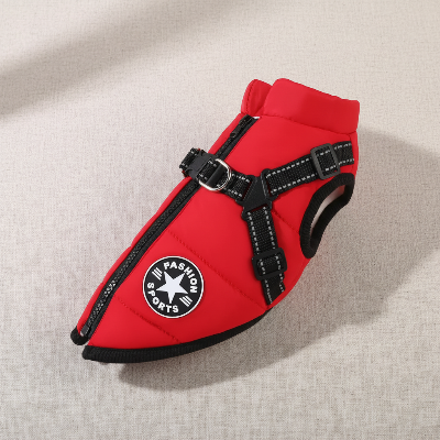 chien manteau - pour grand chien avec harnais intégré - rouge