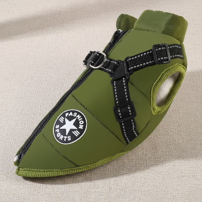 chien manteau - pour grand chien avec harnais intégré- vert armée