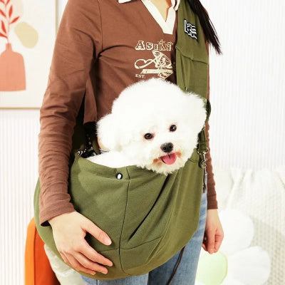 chien sac de transport - sacoche confortable style bandouliere-chien-dedans-vert-armee