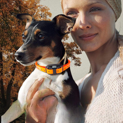 collier-anti-aboiement-chien-télécommande-femme-tenant-dans-les-bras-chien