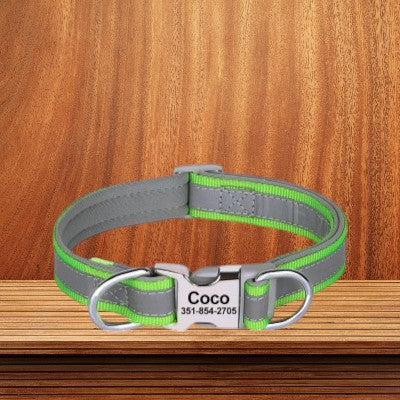 collier-pour-chien-personnalise-reflechissant-gris-vert