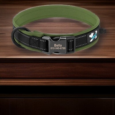 collier-pour-chien-personnalise-reflechissant-vert-noir