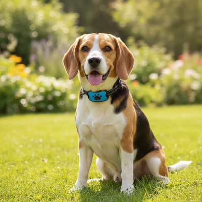 collier anti aboiement chien - rechargeable-Beagle jardin collier bleu