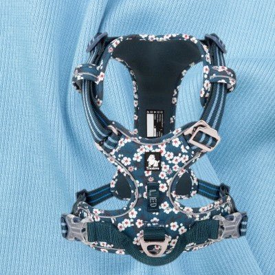 harnais-pour-chien-motifs-fleuris-bleu-marin